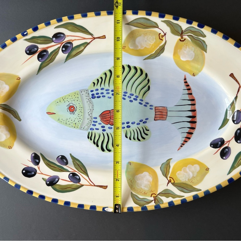 Zrike Pesces Ceramic Oval Serving Platter, 18" x 11.75", Fish Lemons Olives - Picture 9 of 11